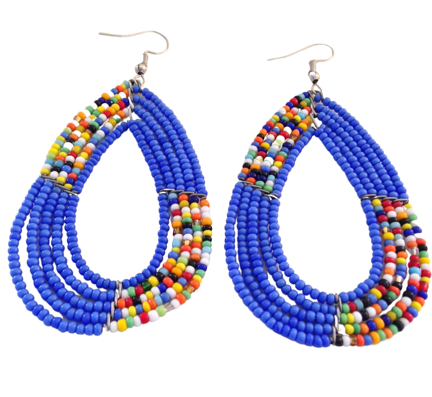 Set of 10 Earrings African Hand-Crafted Ethnic Jewelry Masai Glass Beads Blue