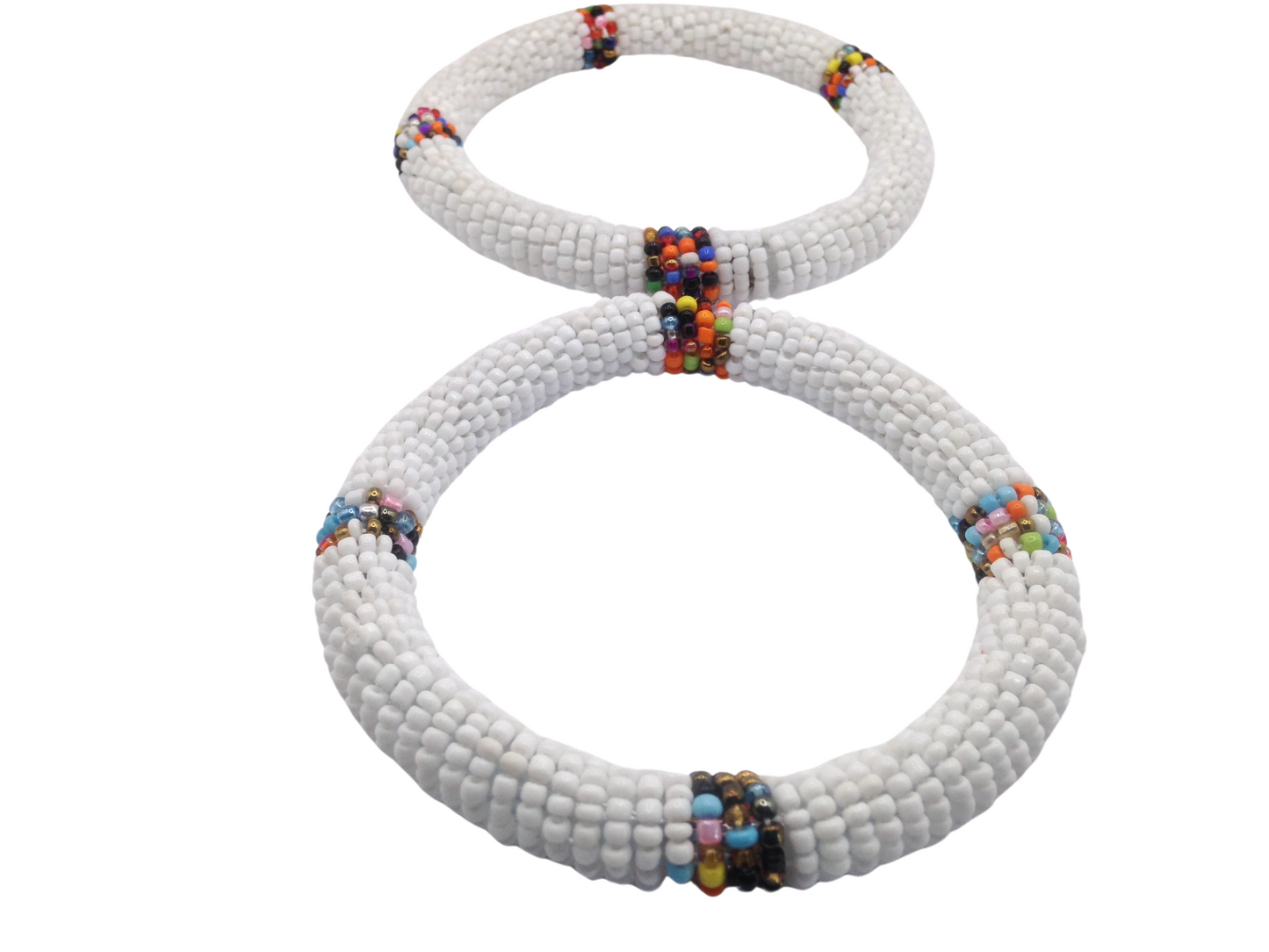 Wrist Band Bracelet Masai Beads African Unisex One size Set Made in Kenya White