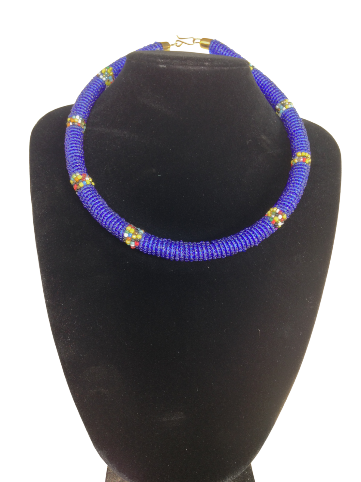 Set of Bracelet Choker Hand-Crafted Ethnic African Masai Jewelry Blue