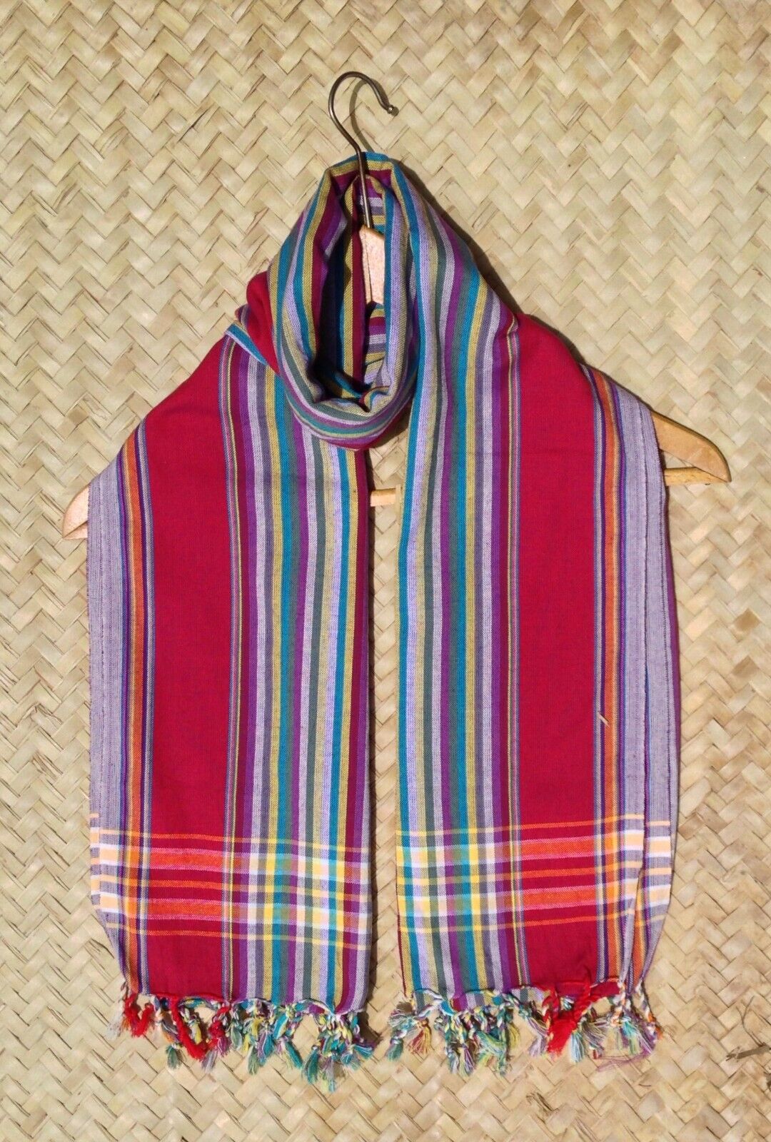 Kikoi Vibrant Gift 100% Cotton Ethnic Multi color stripes Tassels Scarf Beach Wrap Kenyan Made