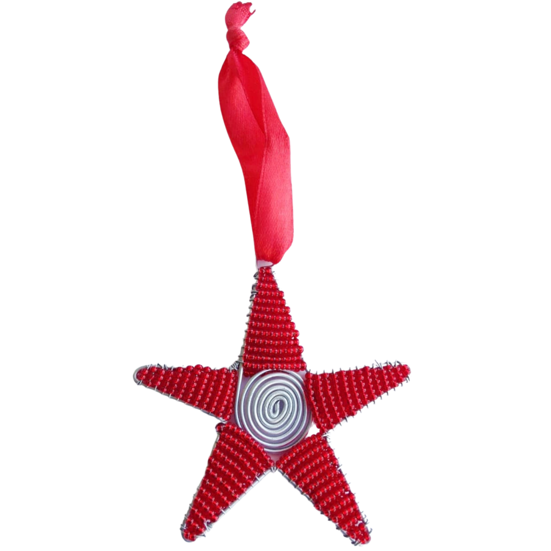 Christmas Ornaments Tree Hanging Decorations Star Red Pendant-Iron Glass Beads