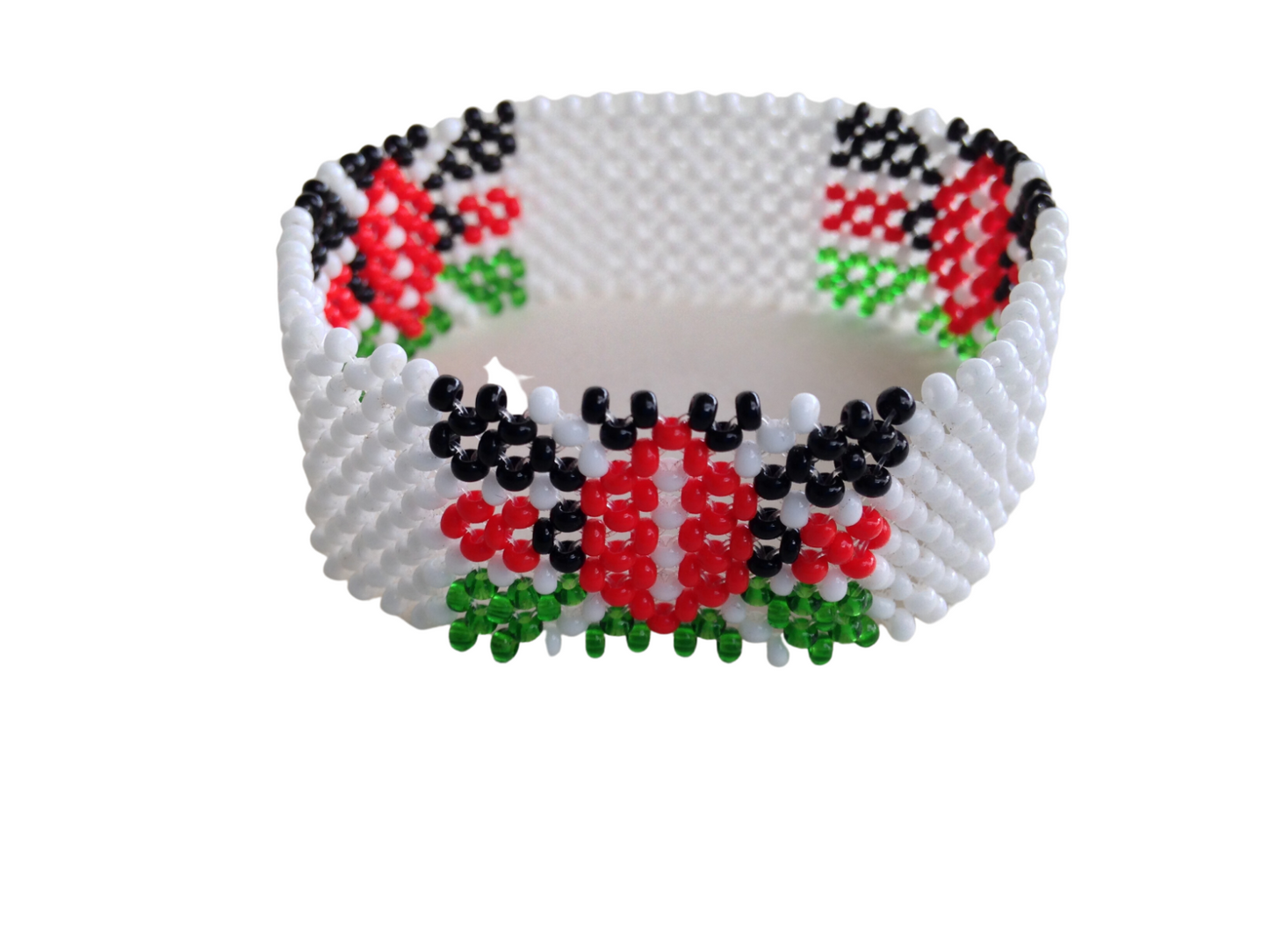 Wrist Band Bracelet Maasai Beaded Kenyan Flag African White