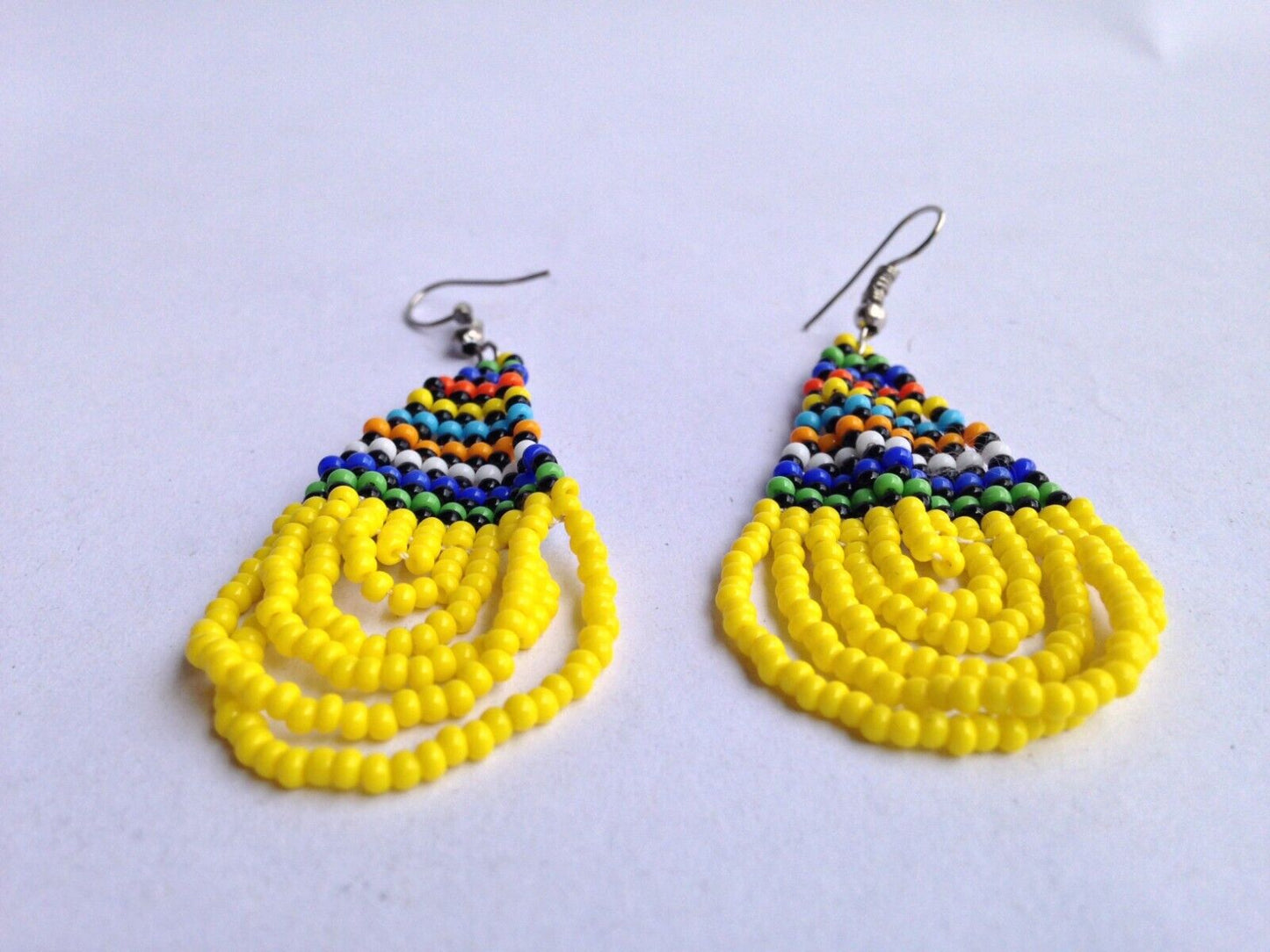 Set of Earrings Bracelet Choker Hand-Crafted Ethnic African Masai Jewelry Yellow