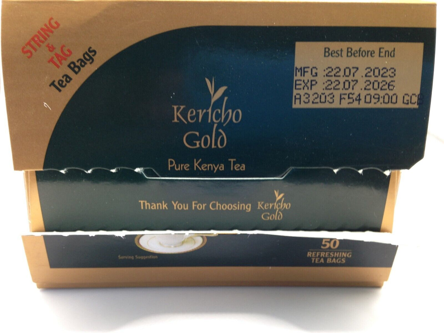 Kericho Gold Premium Black Pure Kenyan Tea Bags 50 Pieces String & Tag Fairtrade