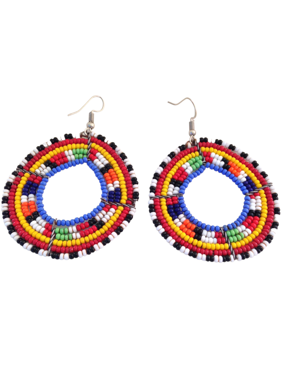 Set of 10 Earrings African Hand-Crafted Ethnic Jewelry Masai Glass Beads Blue