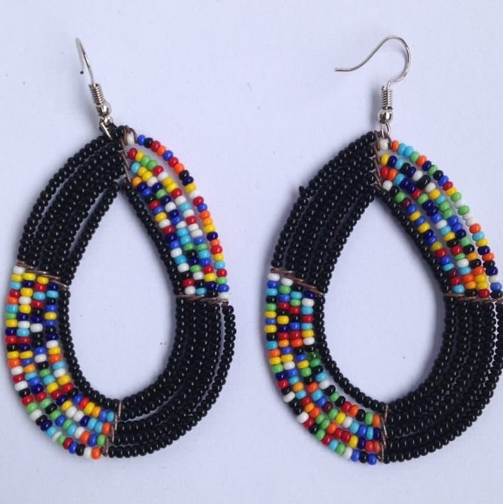 African Kenyan Hand-Crafted Ethnic Jewelry Colorful Masai Glass Beaded Earrings