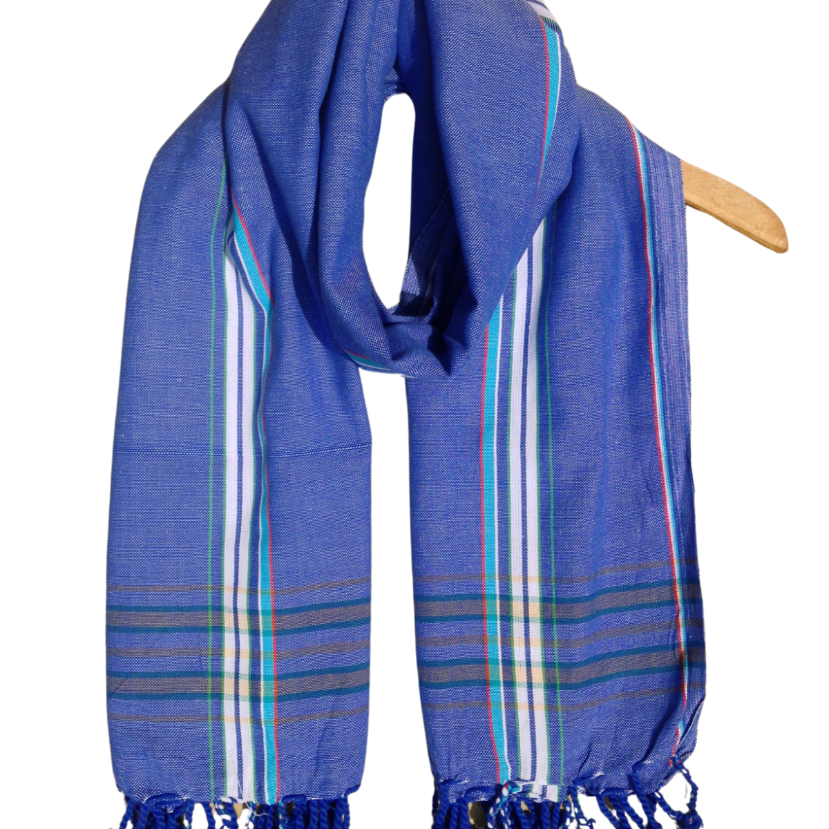 Kikoi Vibrant Gift 100% Cotton Ethnic Blue Tassels Scarf Beach Wrap Kenyan Made