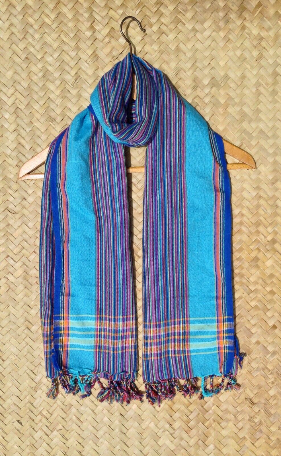 Kikoi Vibrant Gift 100% Cotton Ethnic Blue Tassels Scarf Beach Wrap Kenyan Made