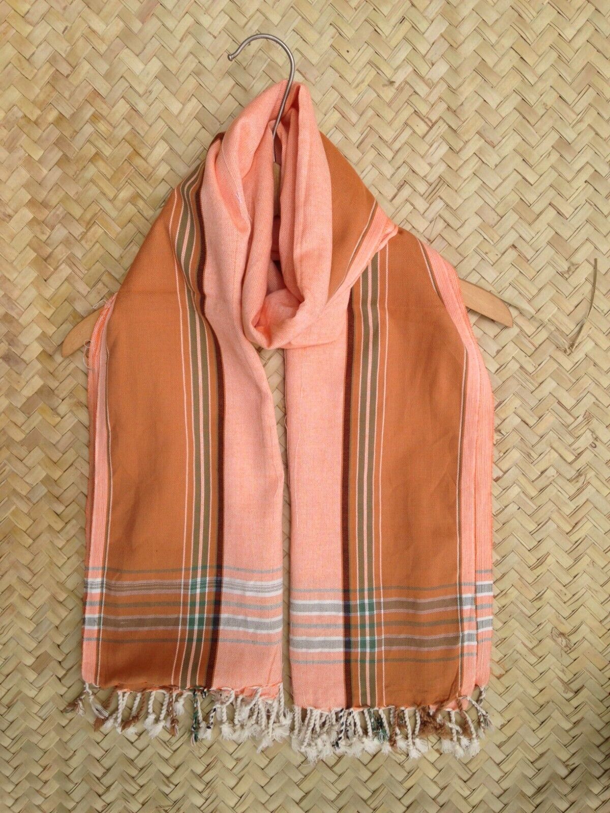 Kikoi Vibrant Gift 100% Cotton Ethnic Peach Brown Tassels Scarf Beach Wrap Kenya