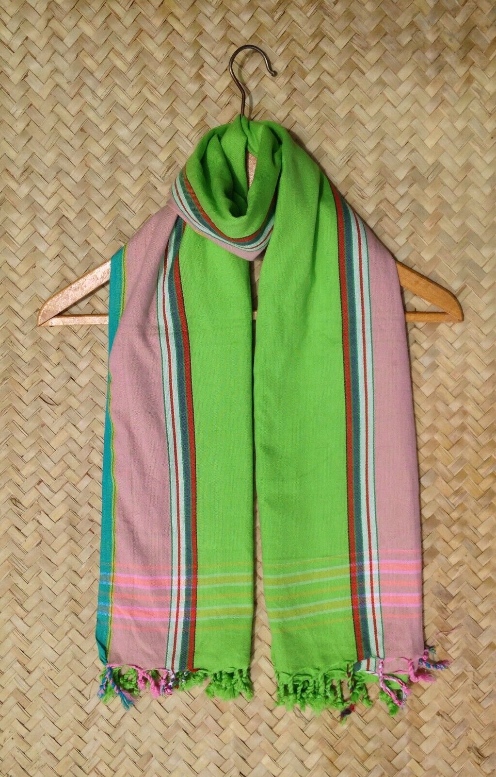 Kikoi Vibrant Gift 100% Cotton Ethnic Green Tassels Scarf Beach Wrap Kenyan Made