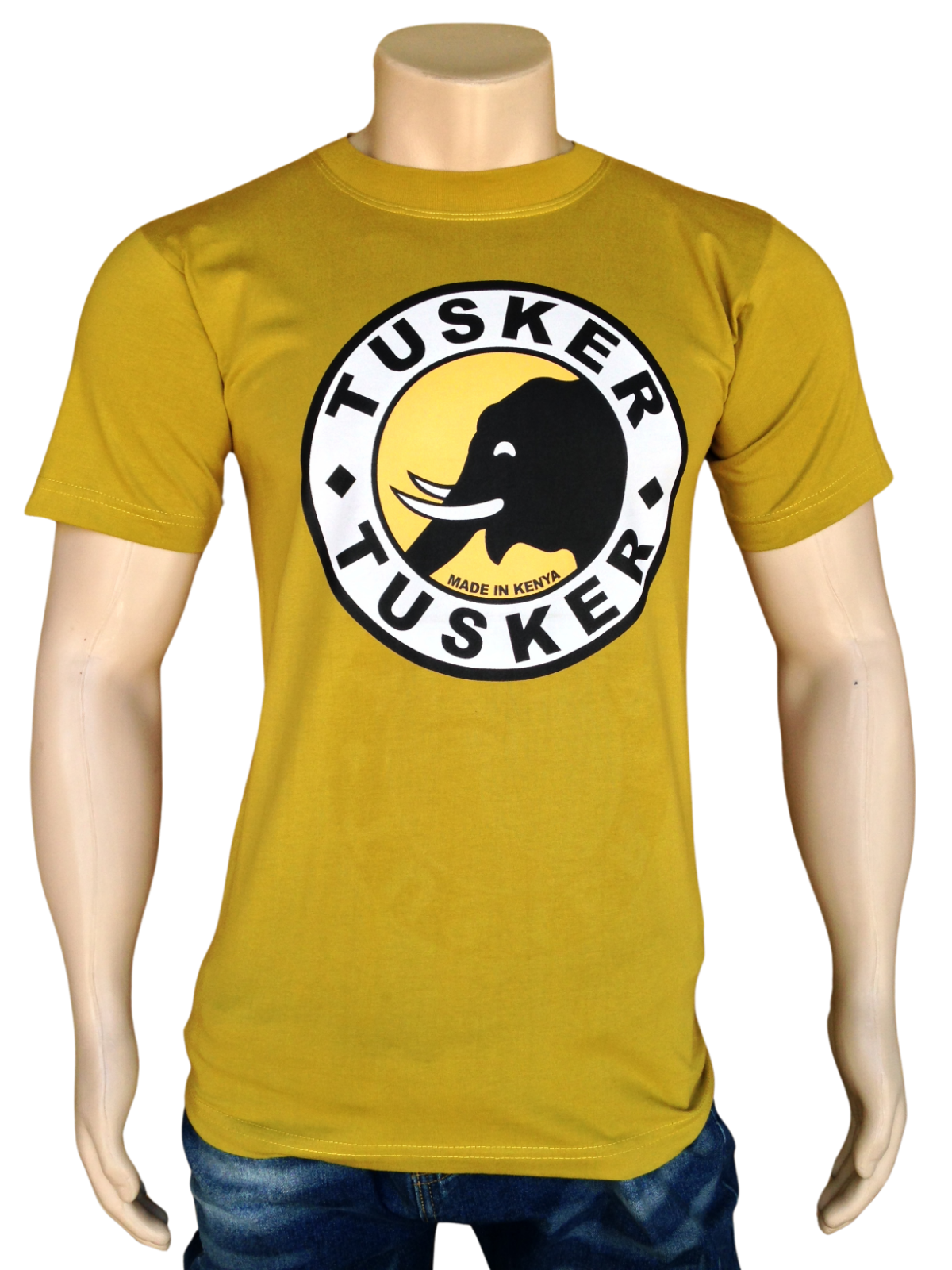 Cotton T-shirt Tusker Beer Print Comfortable Round Neck Mustard Unisex Kenya