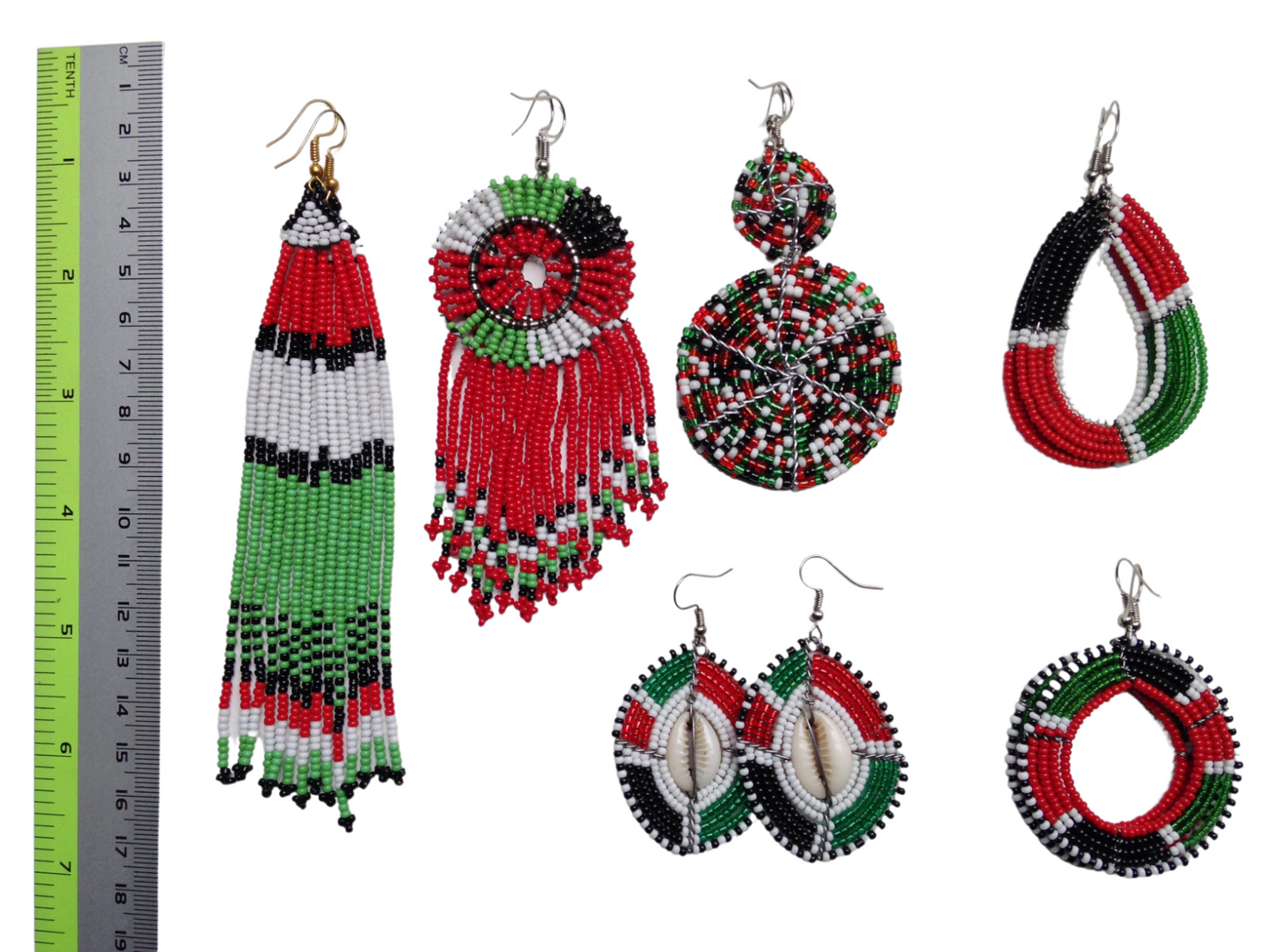 Set of 6 Earrings African Hand-Crafted Ethnic Jewelry Masai Beads Kenya Flag