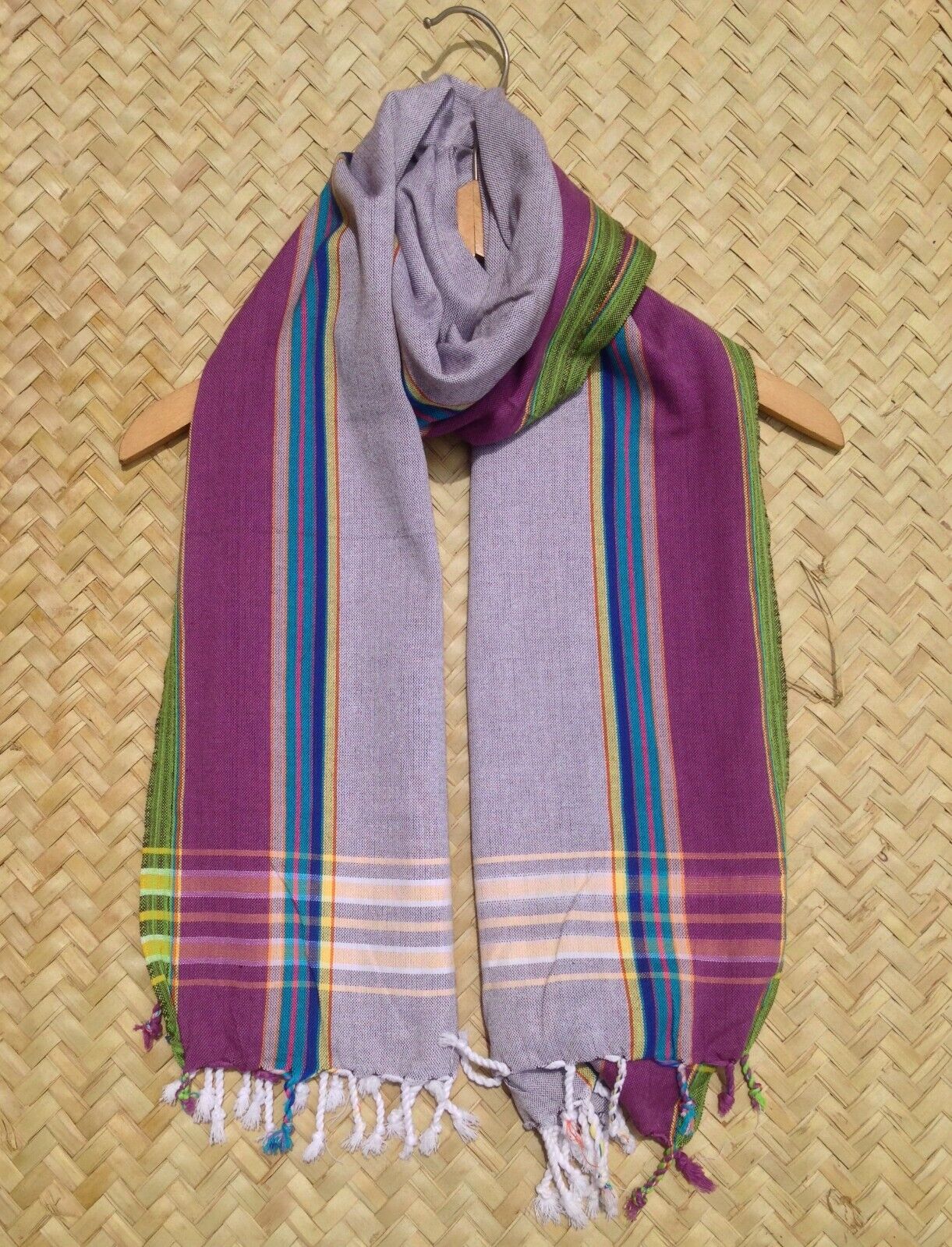 Kikoi Vibrant Gift 100% Cotton Ethnic Purple Tassels Scarf Beach Wrap Kenyan Made