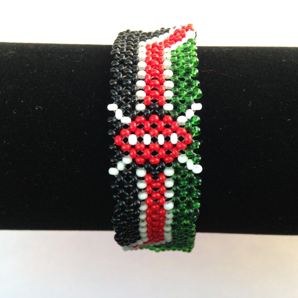 Wrist Band Bracelet Masai Beads Kenyan Flag African Unisex Made in Kenya 8"