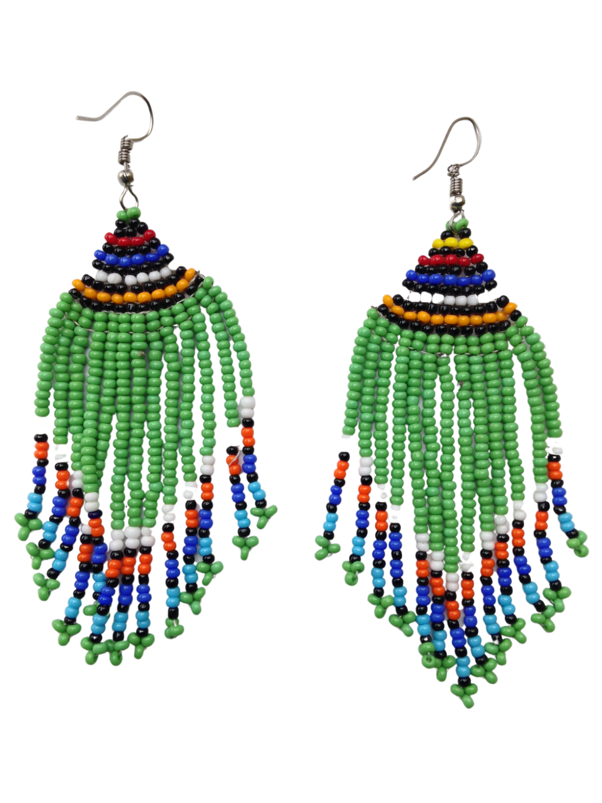 Set of 8 Earrings African Hand-Crafted Ethnic Jewelry Masai Glass Beads Green