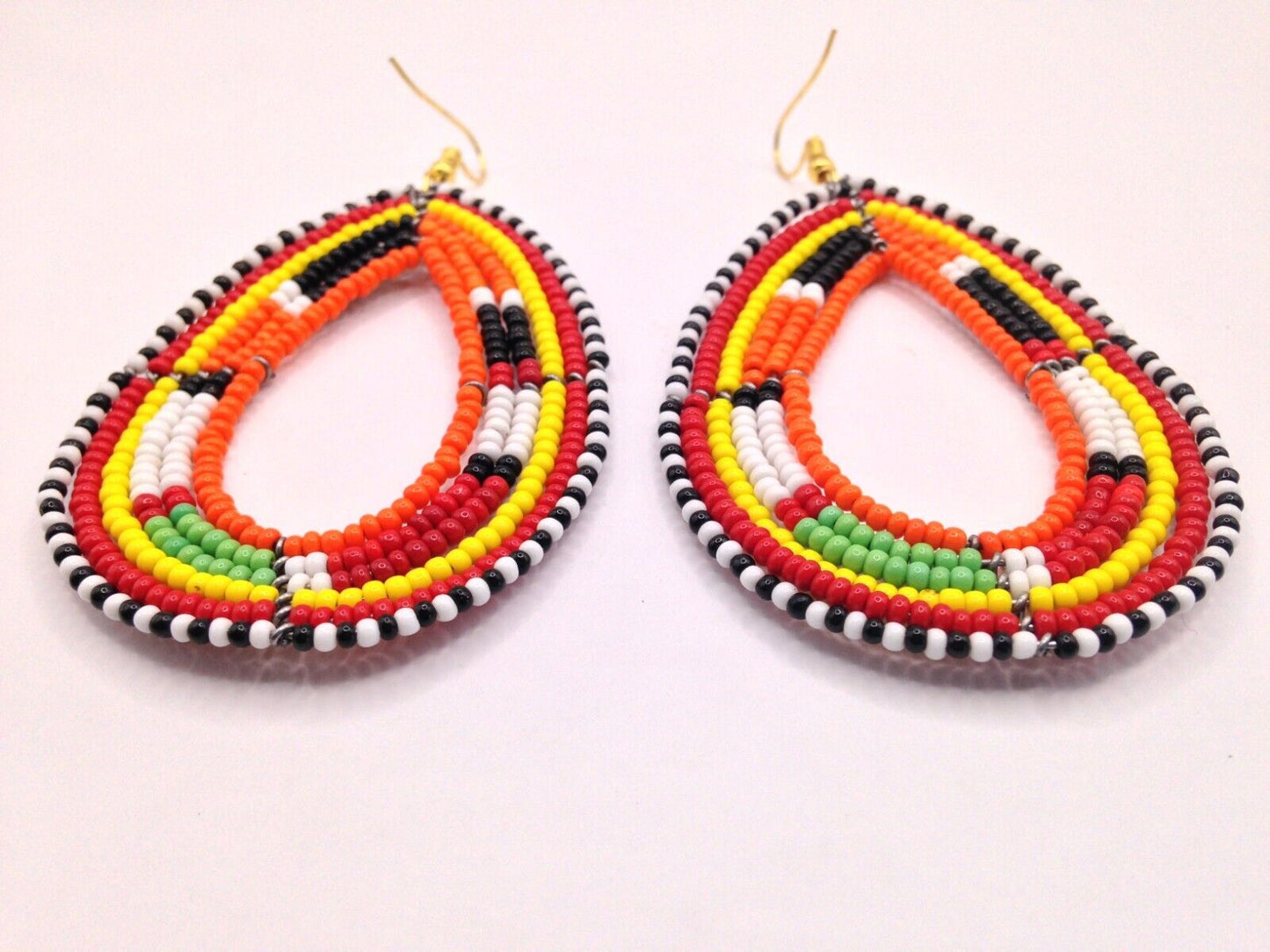 African Kenyan Hand-Crafted Ethnic Jewelry Colorful Masai Glass Beaded Earrings