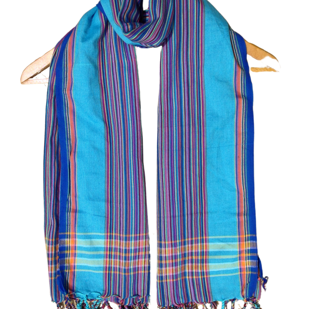 Kikoi Vibrant Gift 100% Cotton Ethnic Blue Tassels Scarf Beach Wrap Kenyan Made