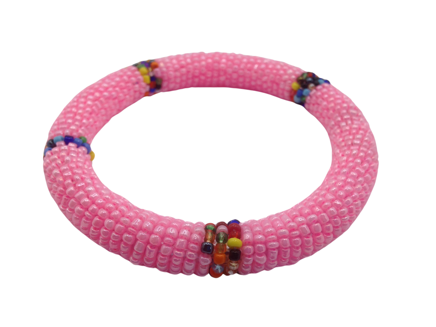 Wrist Band Bracelet Masai Beads  African Unisex One size Made in Kenya Pink