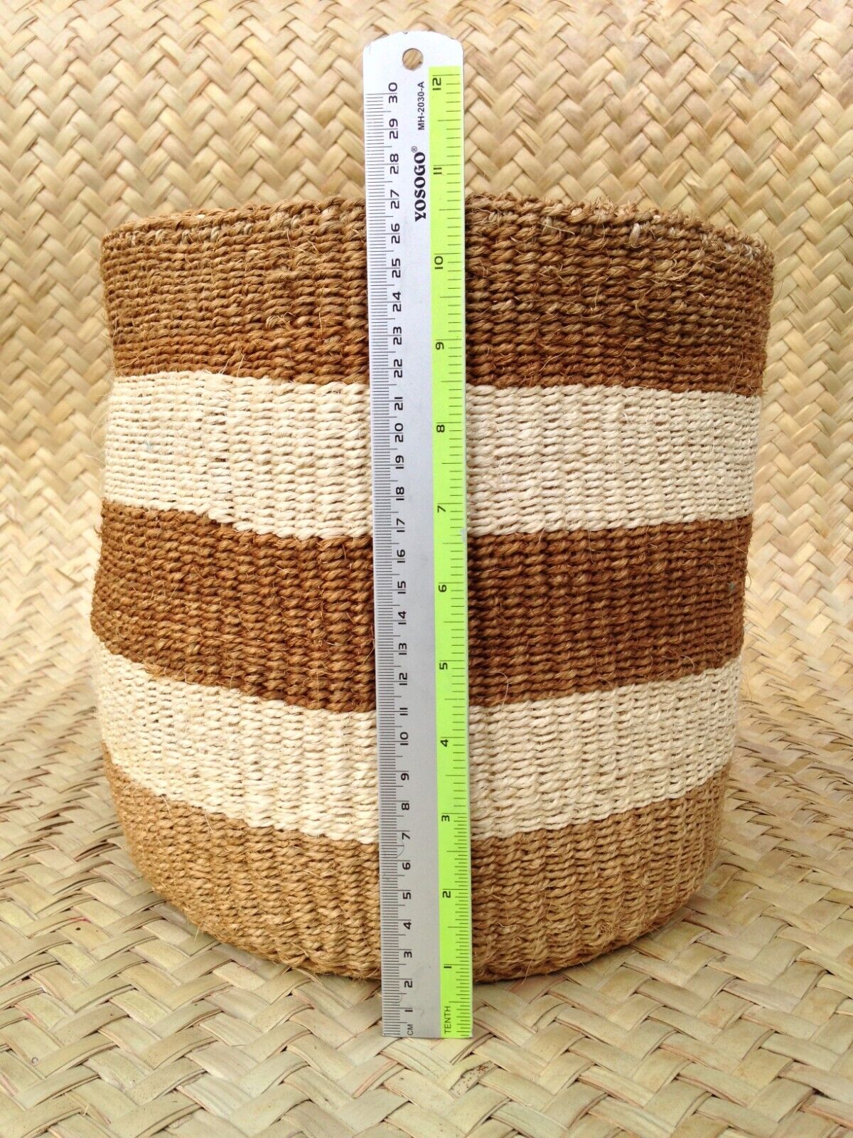 African Kiondo Basket Woven Sisal Storage Planter Kenyan Made 10.5 in/27cm Brown