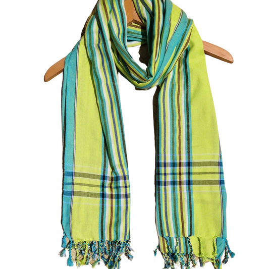 Kikoi Vibrant Gift 100% Cotton Ethnic Green Tassels Scarf Beach Wrap Kenyan Made