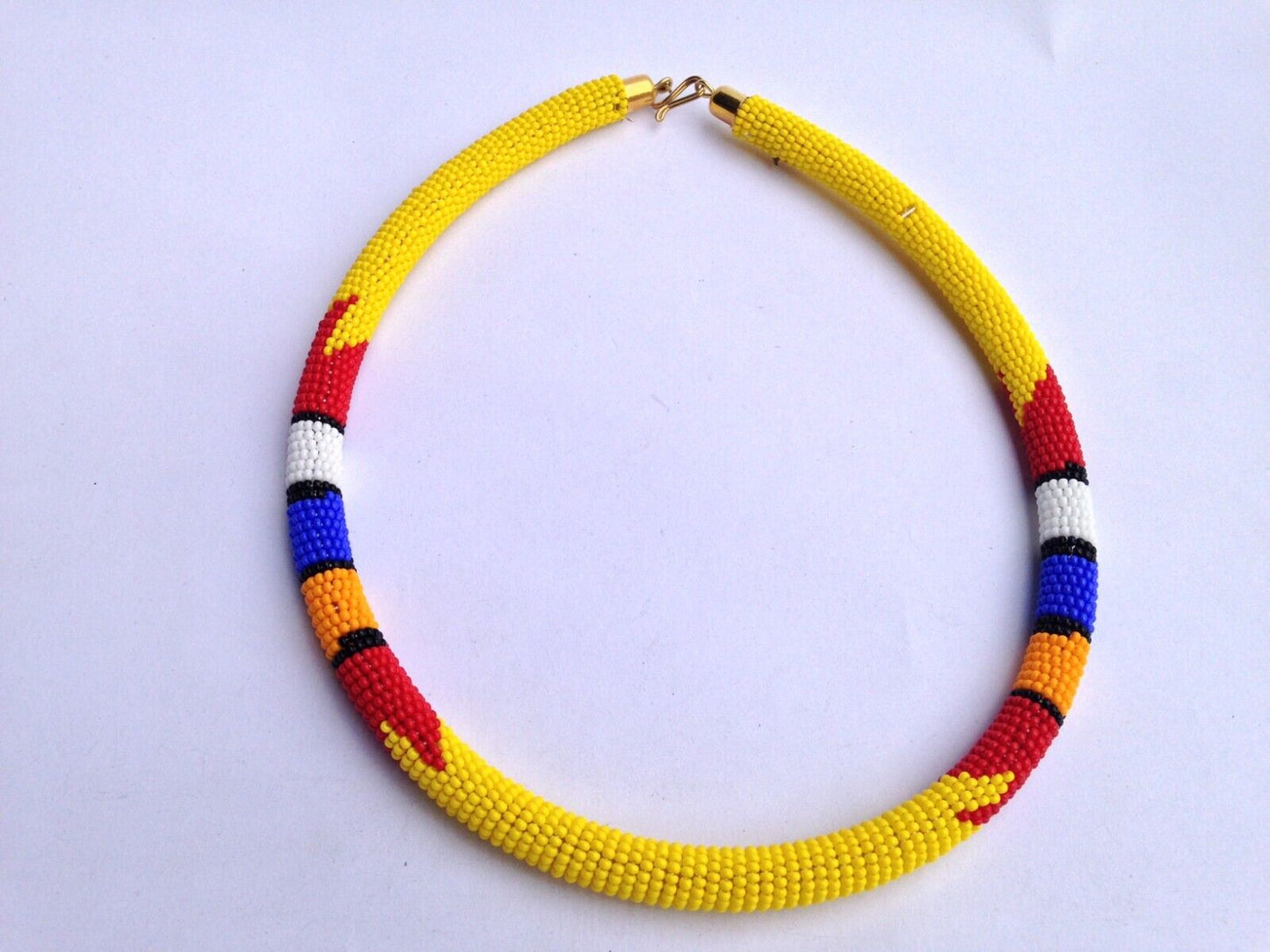 Set of Earrings Bracelet Choker Hand-Crafted Ethnic African Masai Jewelry Yellow