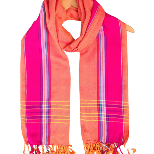 Kikoi Vibrant Gift 100% Cotton Ethnic Peach Tassels Scarf Beach Wrap Kenyan Made