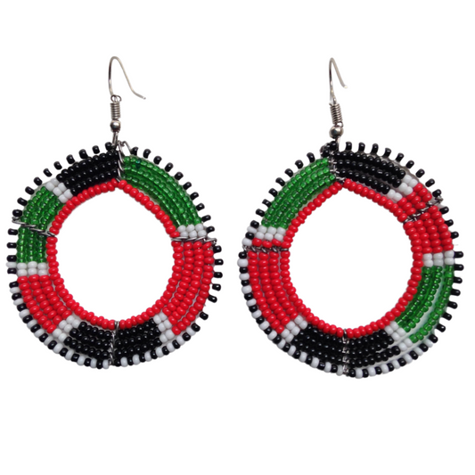 Set of 3 Earrings African Hand-Crafted Ethnic Jewelry Masai Beads Kenya Flag