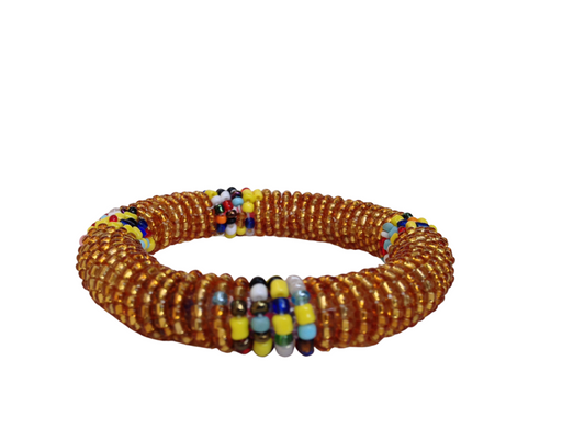 Wrist Band Bracelet Masai Beads Colorful African Kids One Size Kenyan Made Gold