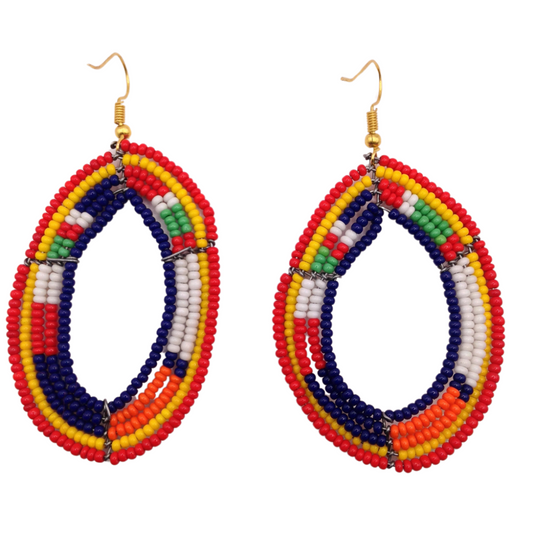 African Kenyan Hand-Crafted Ethnic Jewelry Colorful Masai Glass Beaded Earrings