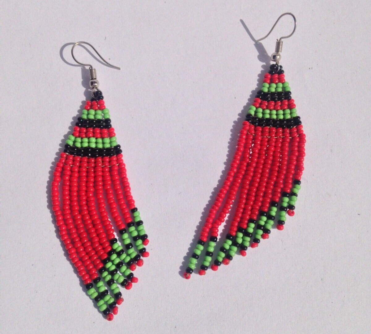 Set of 8 Earrings African Hand-Crafted Ethnic Jewelry Masai Glass Beaded  Red