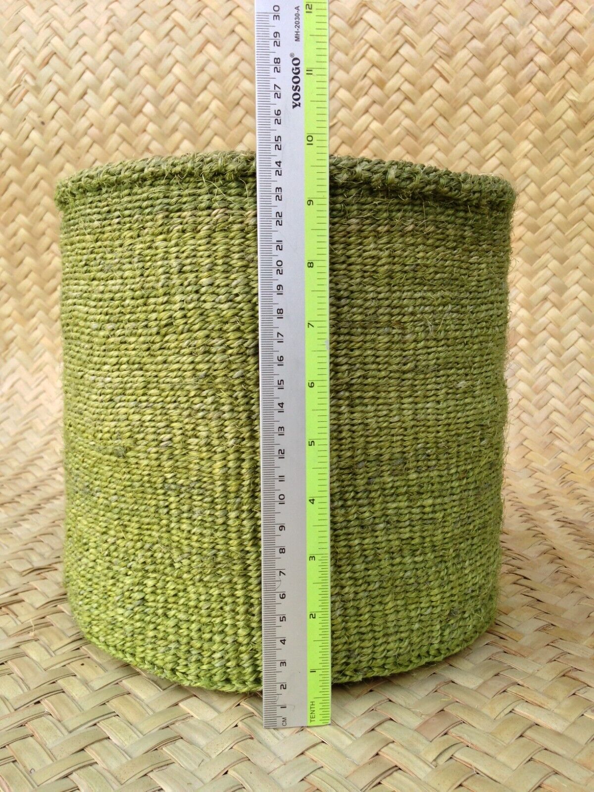 African Kiondo Basket Woven Sisal Storage Planter Kenyan Made 10 in/25.4cm Green