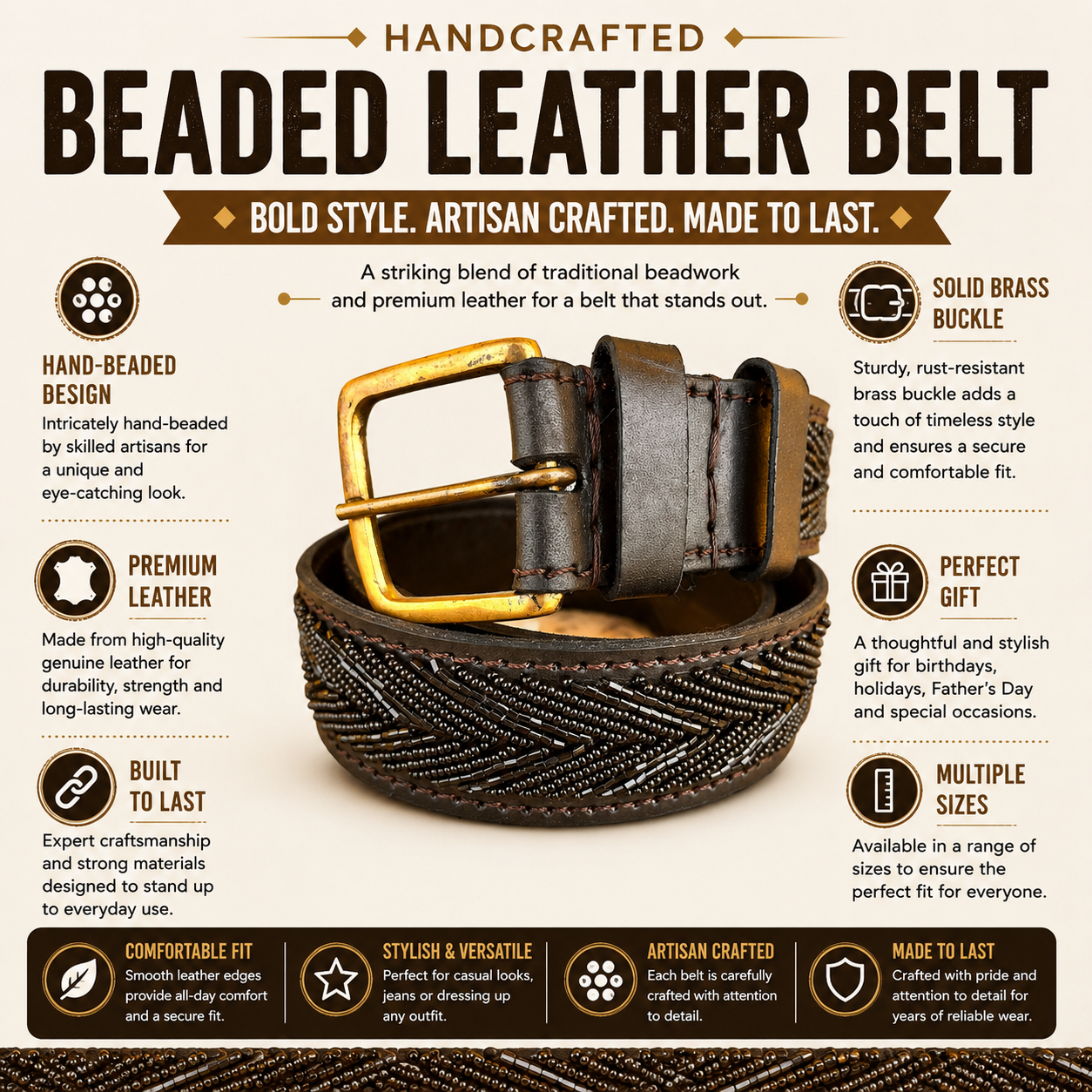 Handcrafted Maasai Belt - Black Arrows