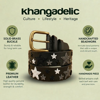 Handcrafted Maasai Belt - Black White Stars
