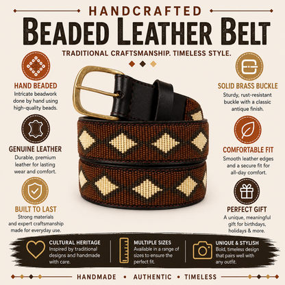 Handcrafted Maasai Belt - Brown Beige Geometric