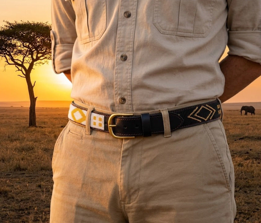 Handcrafted Maasai Belt - Black and Gold Geometric