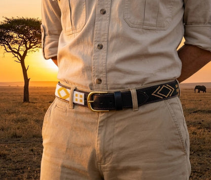 Handcrafted Maasai Belt - Black and Gold Geometric