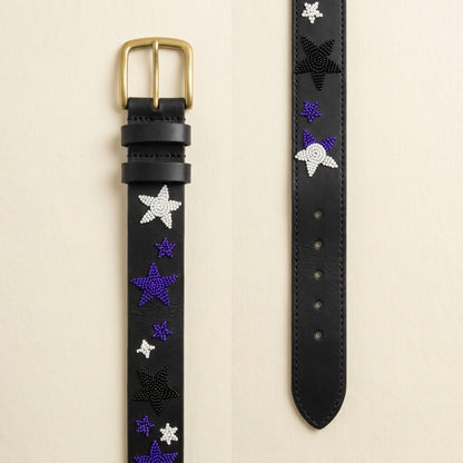 Handcrafted Maasai Belt - Black White Navy Stars