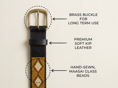 Handcrafted Maasai Belt - Mustard Brown Geometric