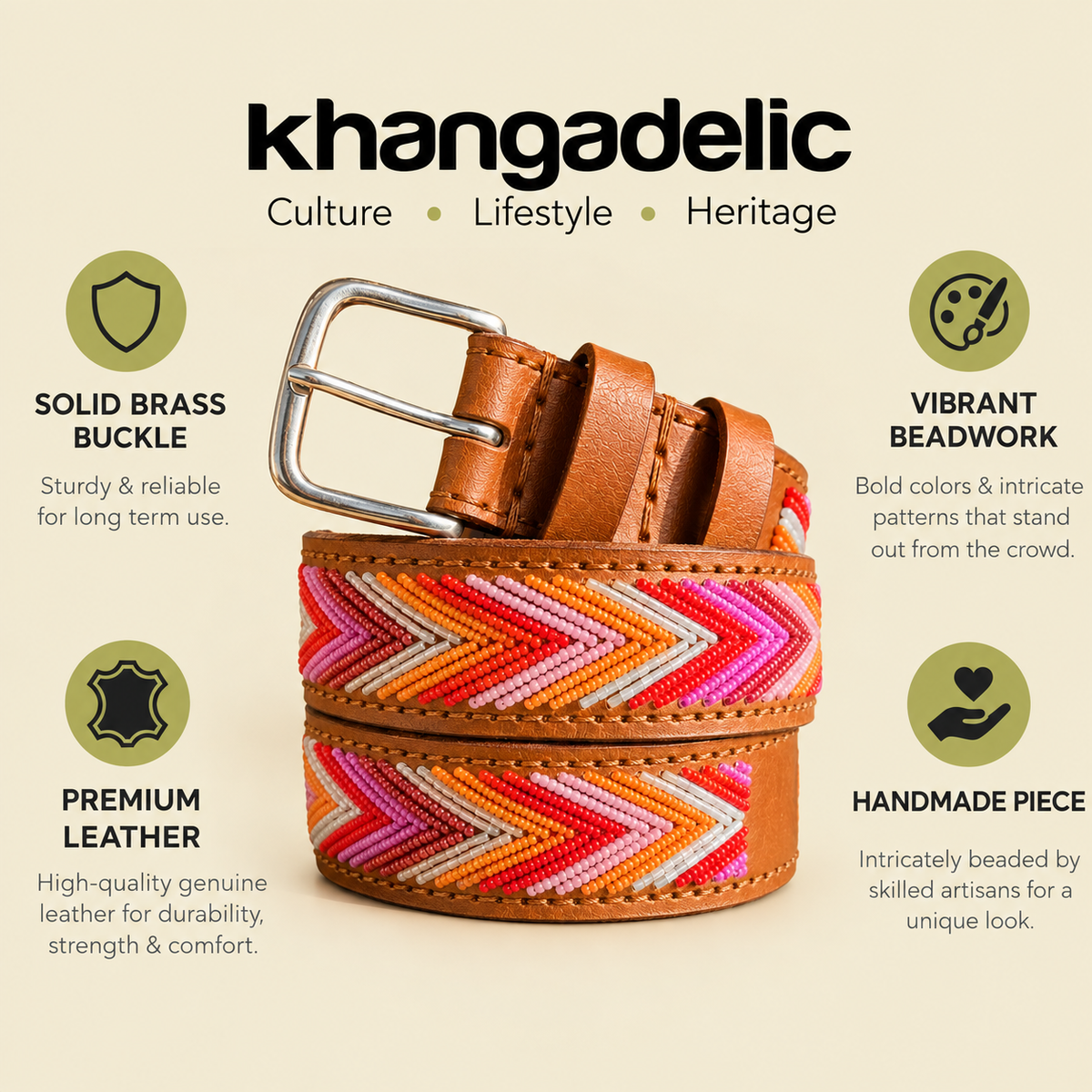 Handcrafted Maasai Belt - Pink Orange Arrow Belt