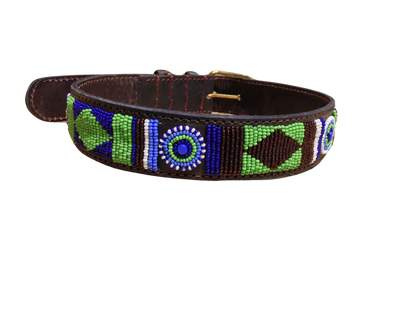 Handcrafted Maasai Dog Collar - Green/Blue Geometric