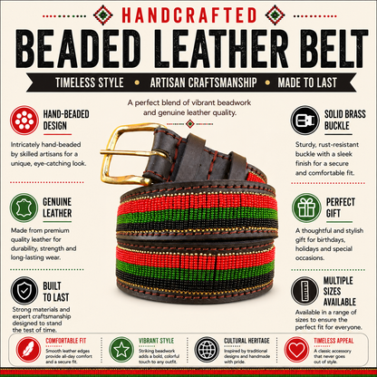 Handcrafted Maasai Belt - Red Gold Green