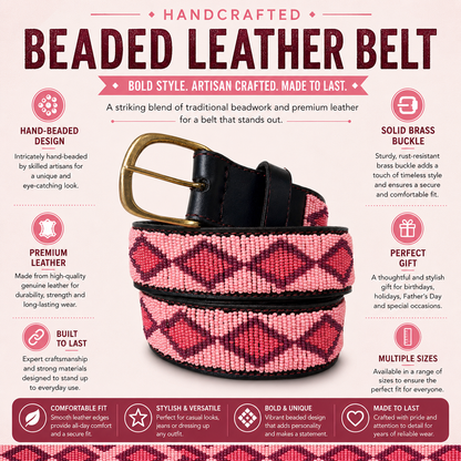 Handcrafted Maasai Belt - Pink Geometric