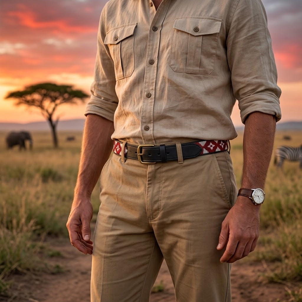 Handcrafted Maasai Belt - Burgundy Luxury