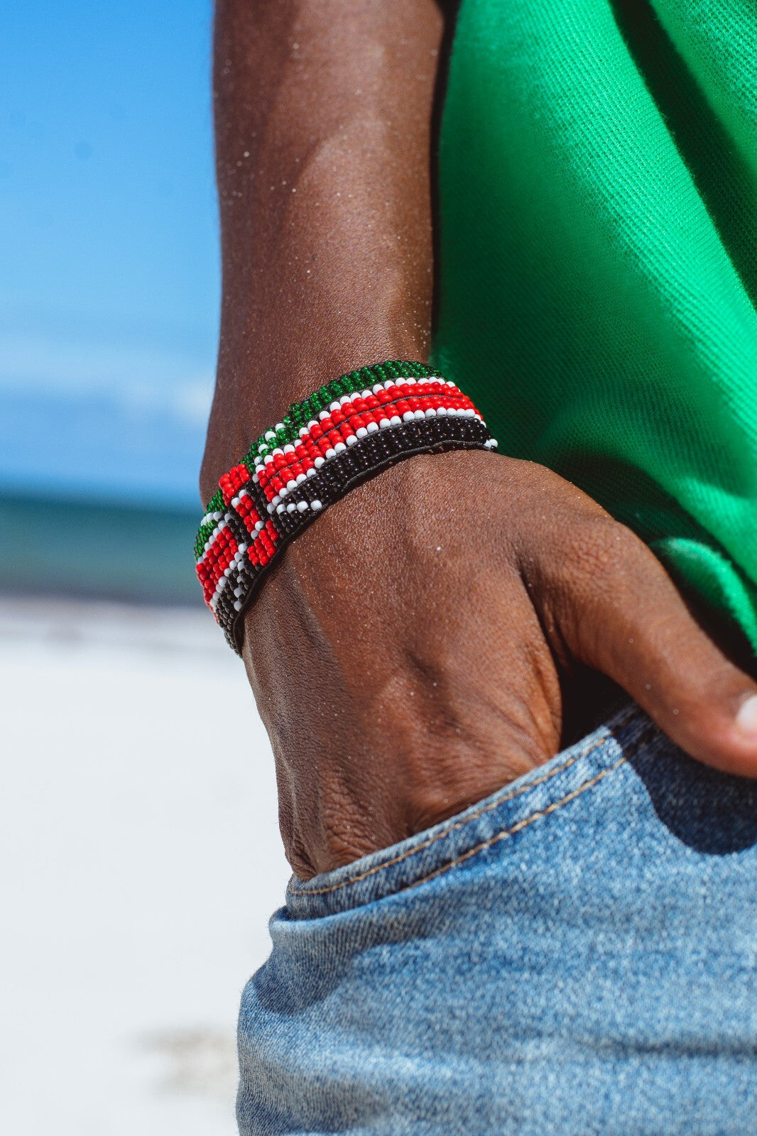 Bracelet Beaded Kenyan Flag Elastic