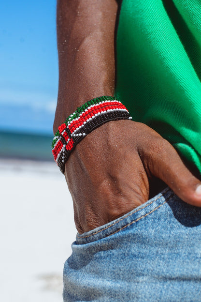 Bracelet Beaded Kenyan Flag Elastic