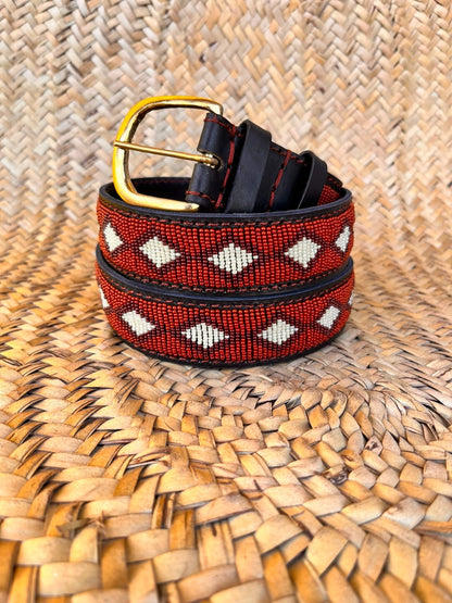 Handcrafted Maasai Belt - Brown Beige Geometric