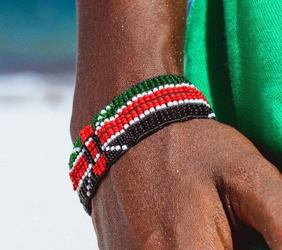 Bracelet Beaded Kenyan Flag Elastic