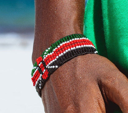 Bracelet Beaded Kenyan Flag Elastic