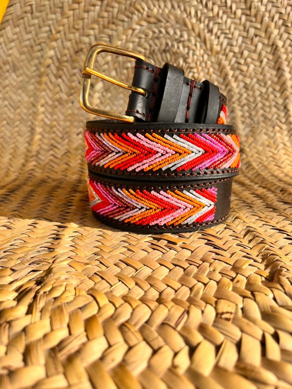 Handcrafted Maasai Belt - Pink Orange Arrow Belt