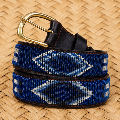 Handcrafted Maasai Belt - Navy Blue Geometric